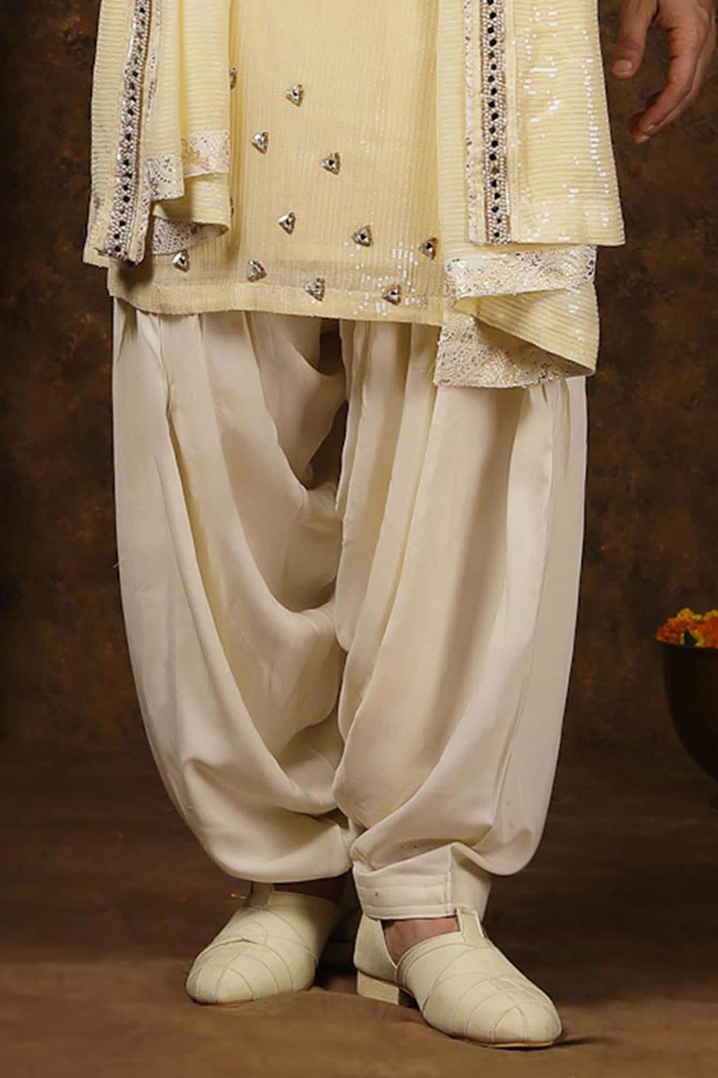 Kurta Set Yellow Georgette Sequins Mirrors Embellished