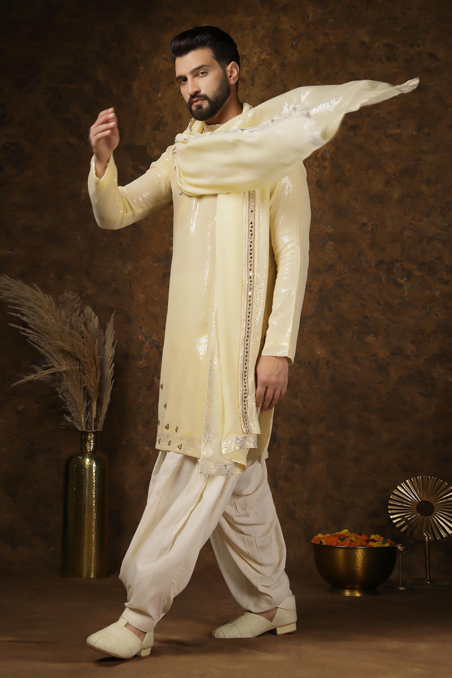 Kurta Set Yellow Georgette Sequins Mirrors Embellished